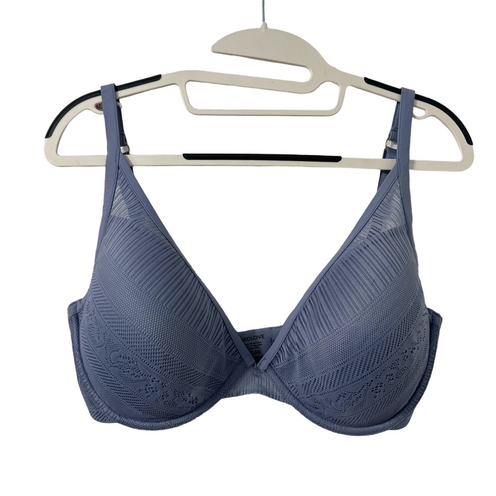 THIRDLOVE Bra Size 34F Everyday Lace Plunge Bra Padded Underwire Blue
